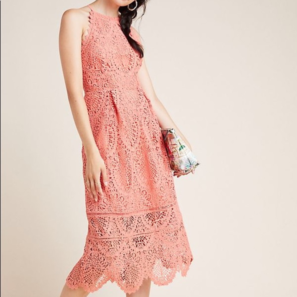 Anthropologie Coral Lace Midi Dress